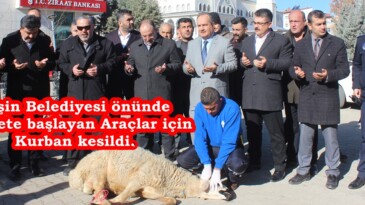 Afşin Belediyesi önünde hizmete başlayan Araçlar için Kurban kesildi.