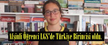 Afşinli Öğrenci LGS’de Türkiye Birincisi oldu.