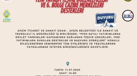 Afşin’de Yeni Yatırım Teşvik Düzenlemeleri ve 6. Bölge Cazibe Merkezi Desteklerine ilişkin toplantı düzenlenecek.