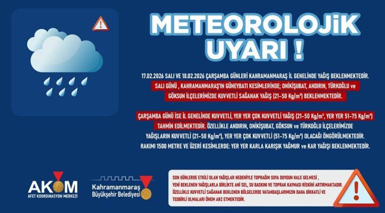 Şehir Genelinde Kuvvetli Yağış Uyarısı